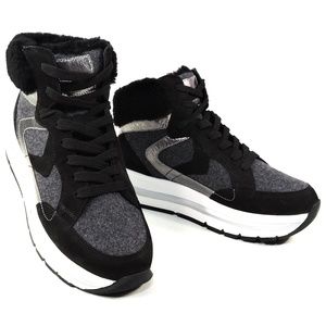 VOILE BLANCHE 🇮🇹 WOMEN'S BLACK LEATHER & WOOL WINTER FASHION SNEAKERS